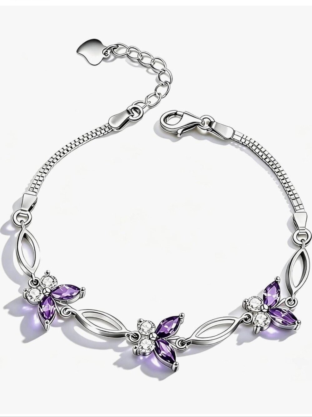 Silver Purple And Crystal Butterfly Bracelet